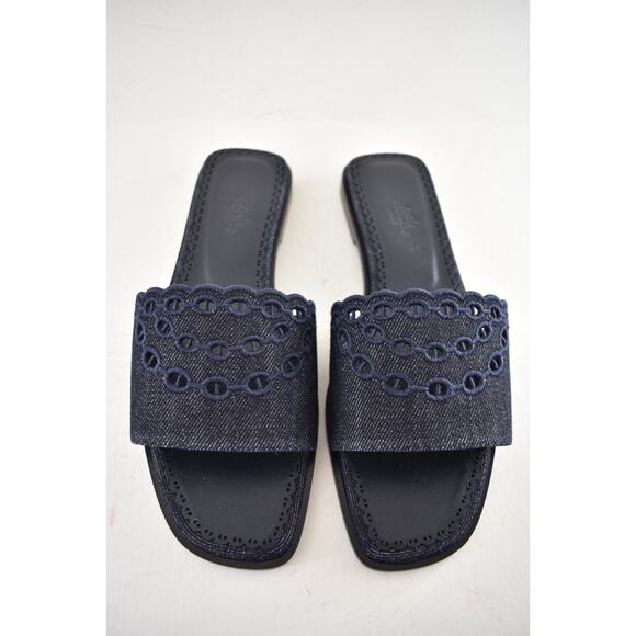 Hermes Sandales Gaelle Blue Denim Jeans Oran Slide Sandal Flat Flip Flop 39.5 - Picture 8 of 16